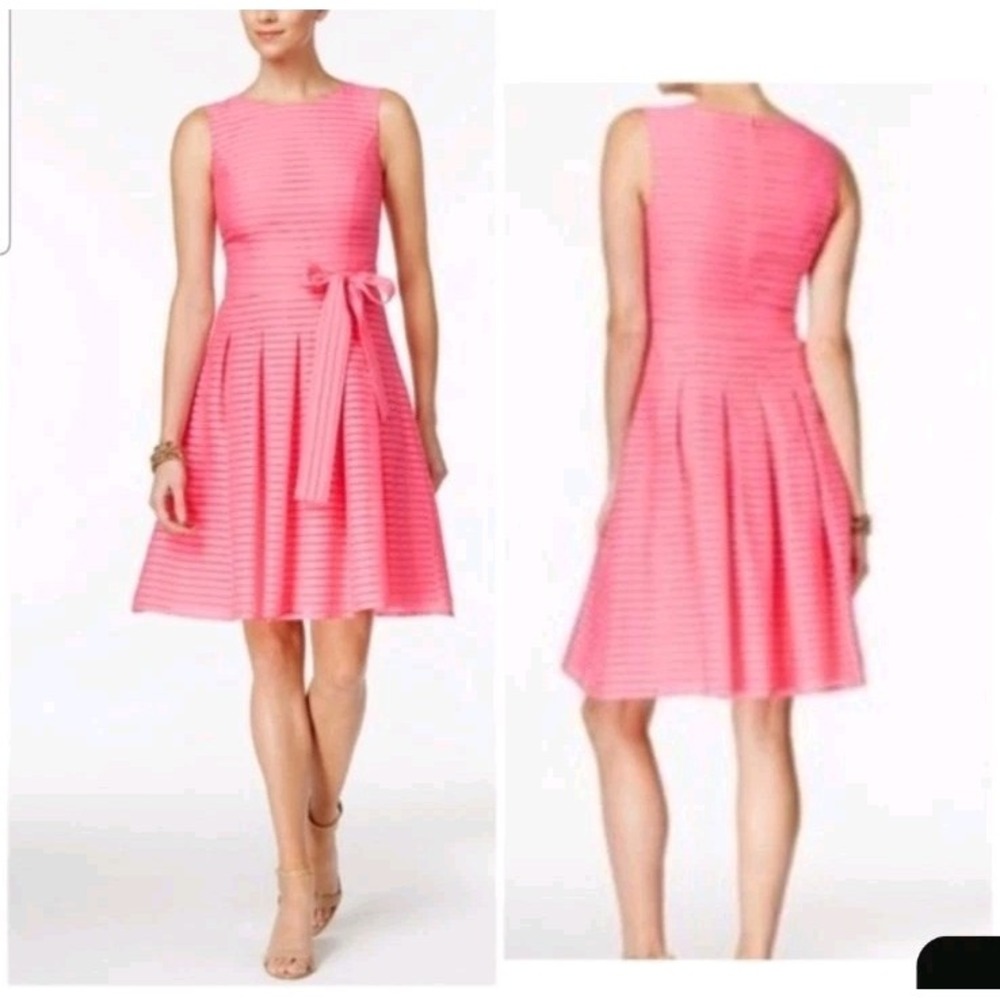 Tommy Hilfiger Pleated Coral Dress Belted Womens 12 Easter Brunch Party Cocktail